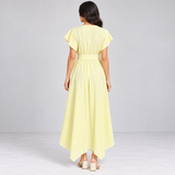 Women Button-Front Flutter Sleeve Midi Dress