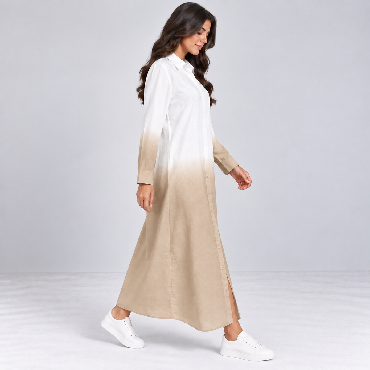 Women Ombre Button-Down Maxi Dress