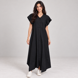 Women Button-Front Flutter Sleeve Midi Dress
