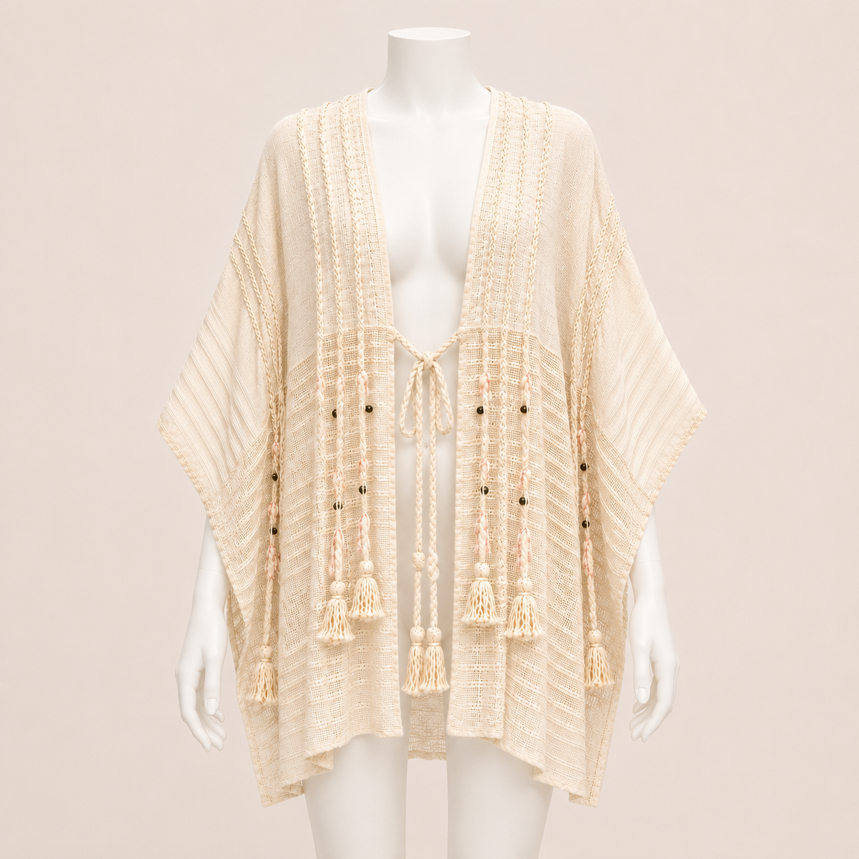 Women Tassel Tie Front Poncho