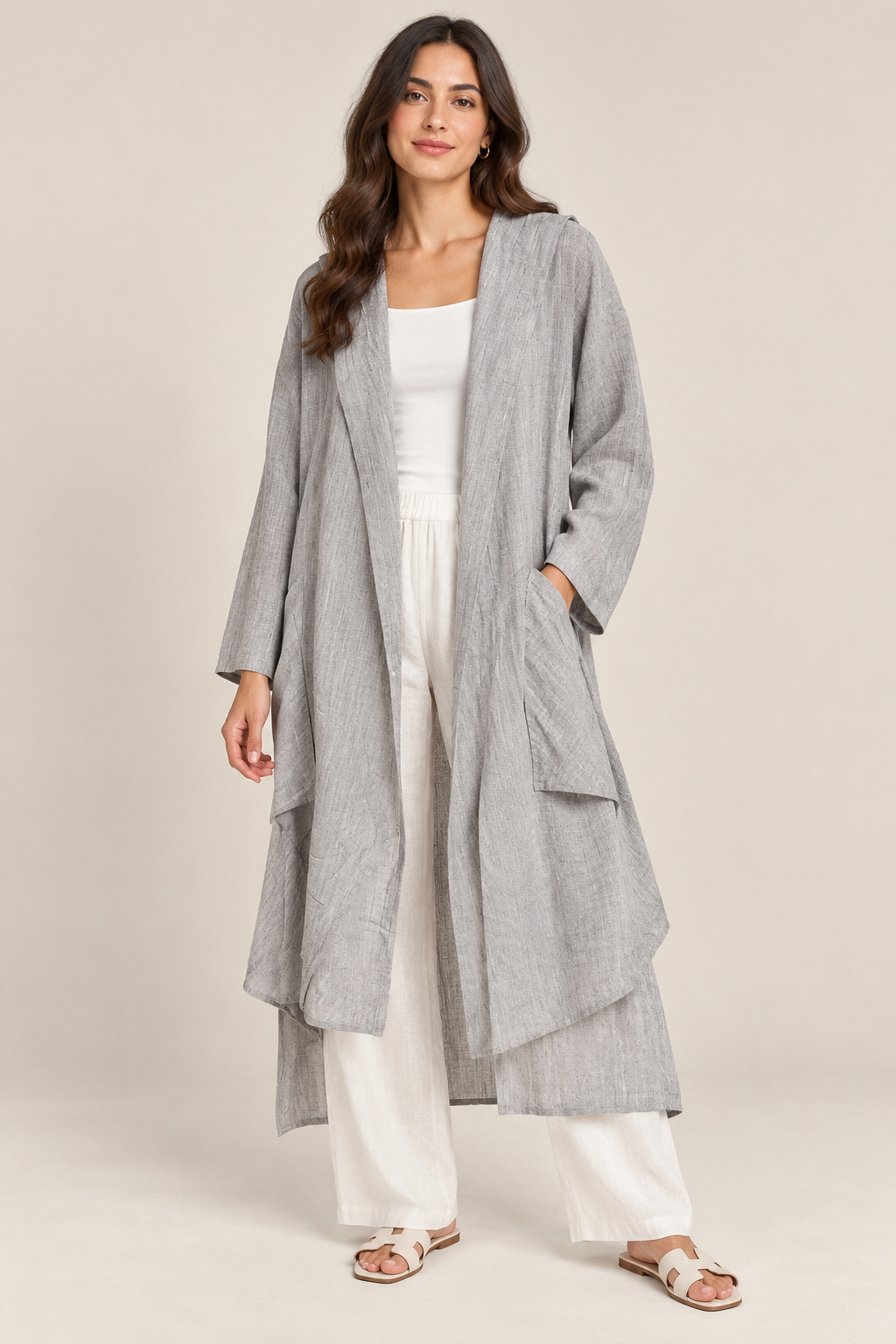 Women Textured Longline Open-Front Cardigan