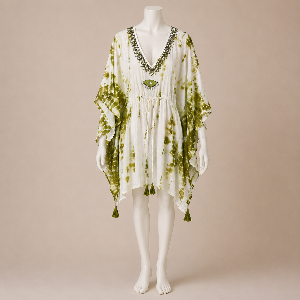 Tie Dye Kaftan Top with Tassel Detail