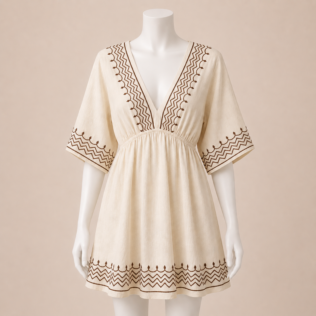 Embroidered V-Neck Mini Dress