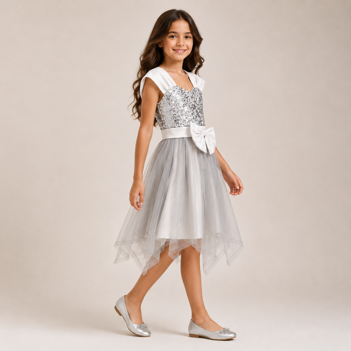 Girls’ Sequin Bow Tulle Soiree Dress