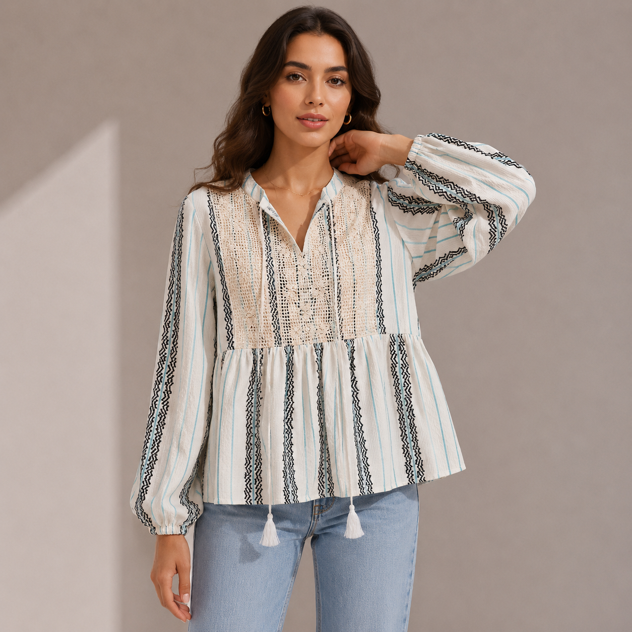 Women Tie-Neck Peplum Blouse