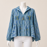 Embroidered Hooded Zip Blouse