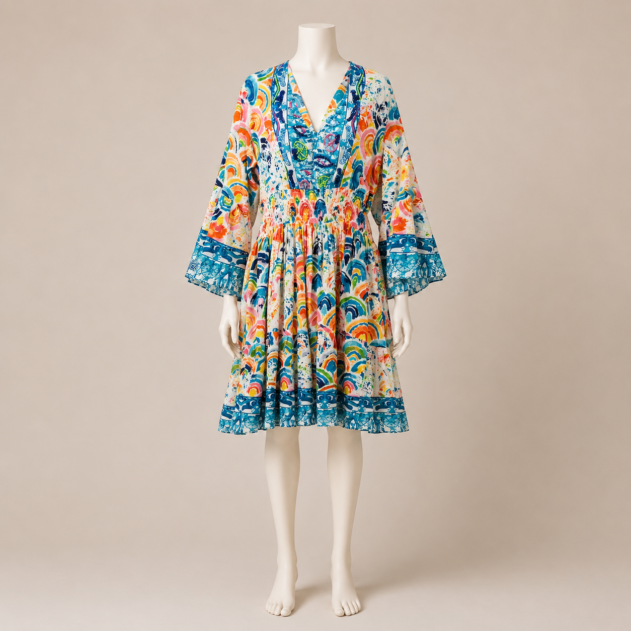 Printed V-Neck Tunic Dress