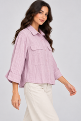 Women Striped Linen-Blend Utility Shirt