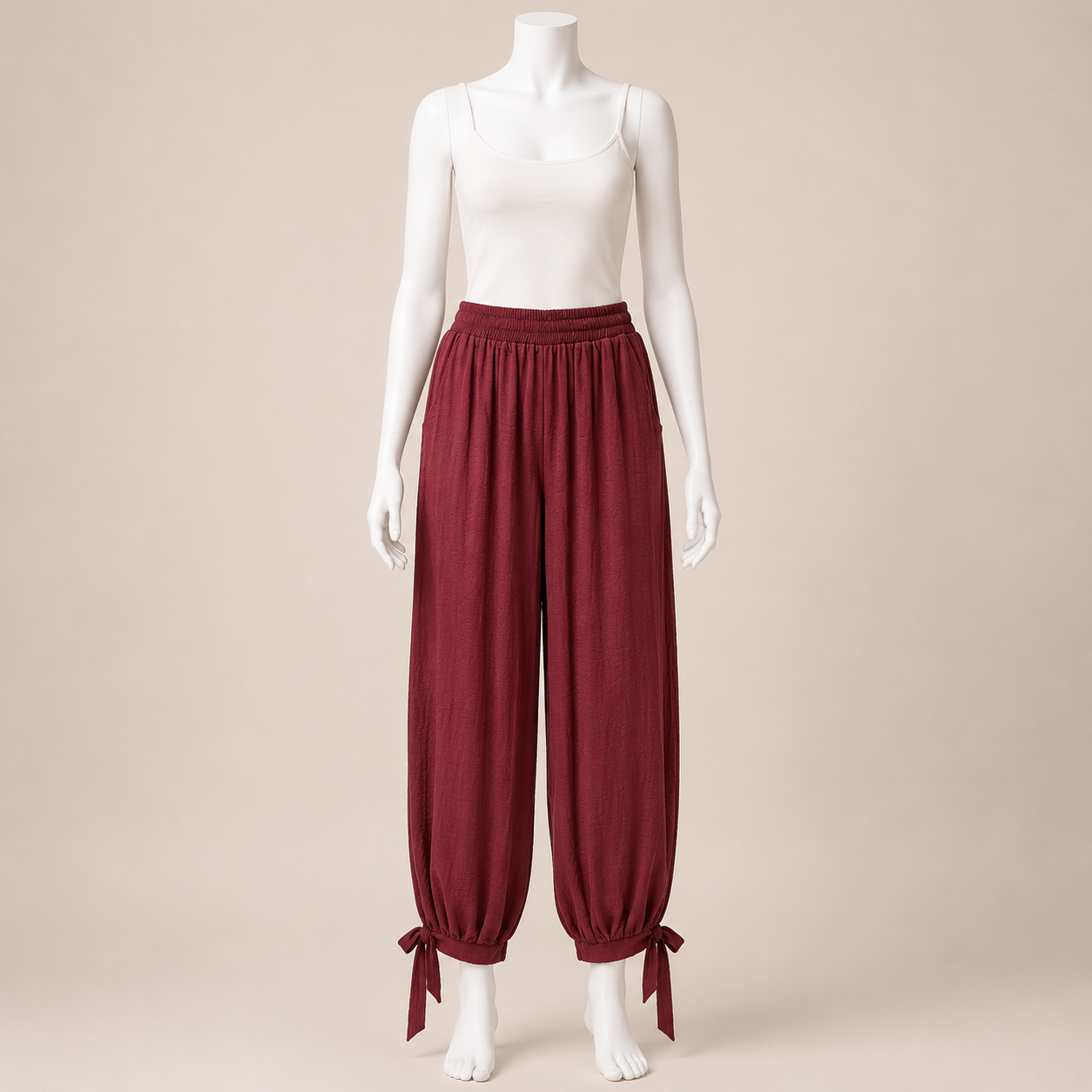 Women Pants with Tie Hem Detail
