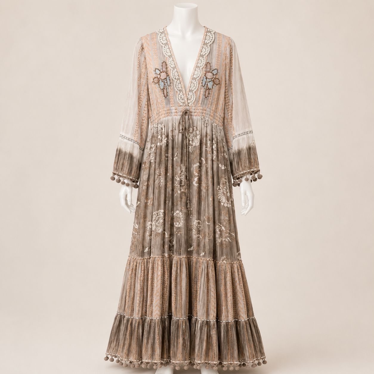 Tiered Embellished Maxi Dress