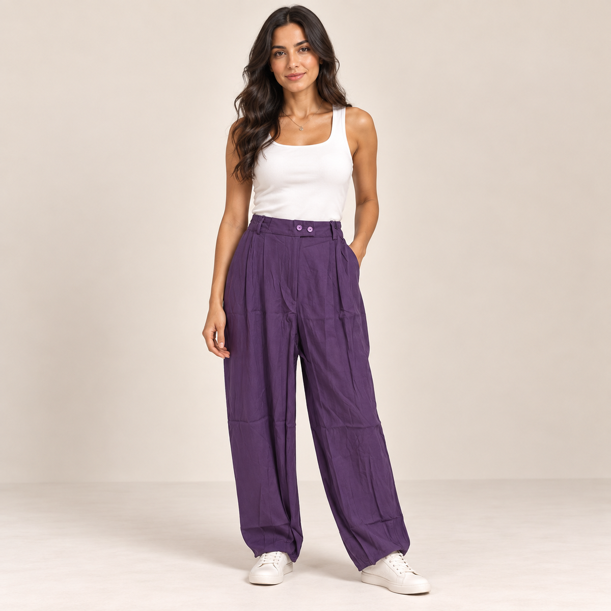 Women Pleated Balloon-Leg Pants