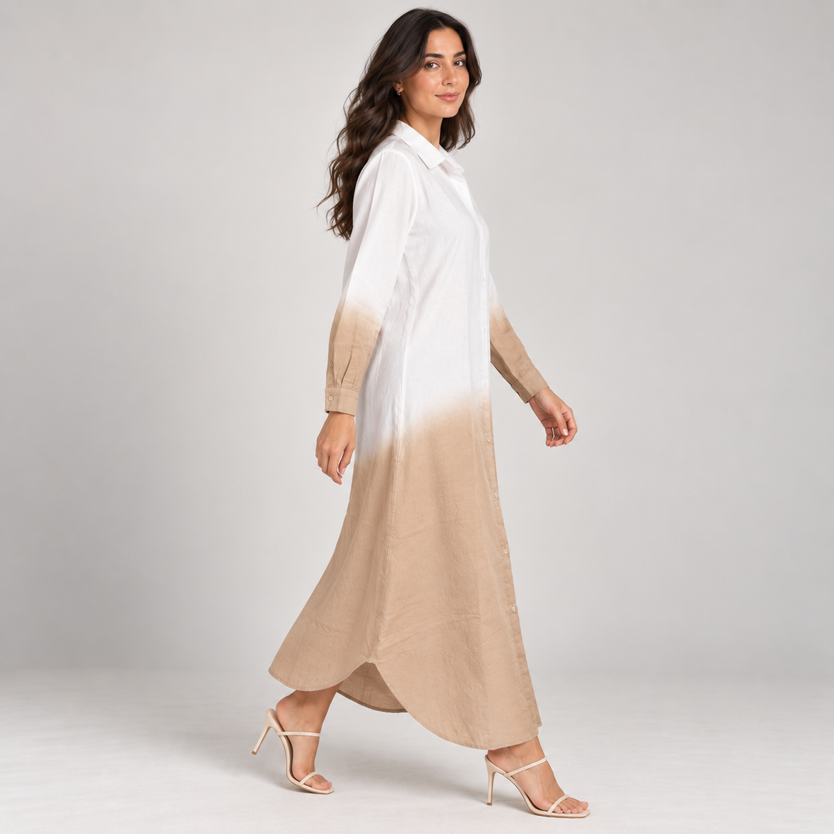 Women Ombre Button-Down Maxi Dress