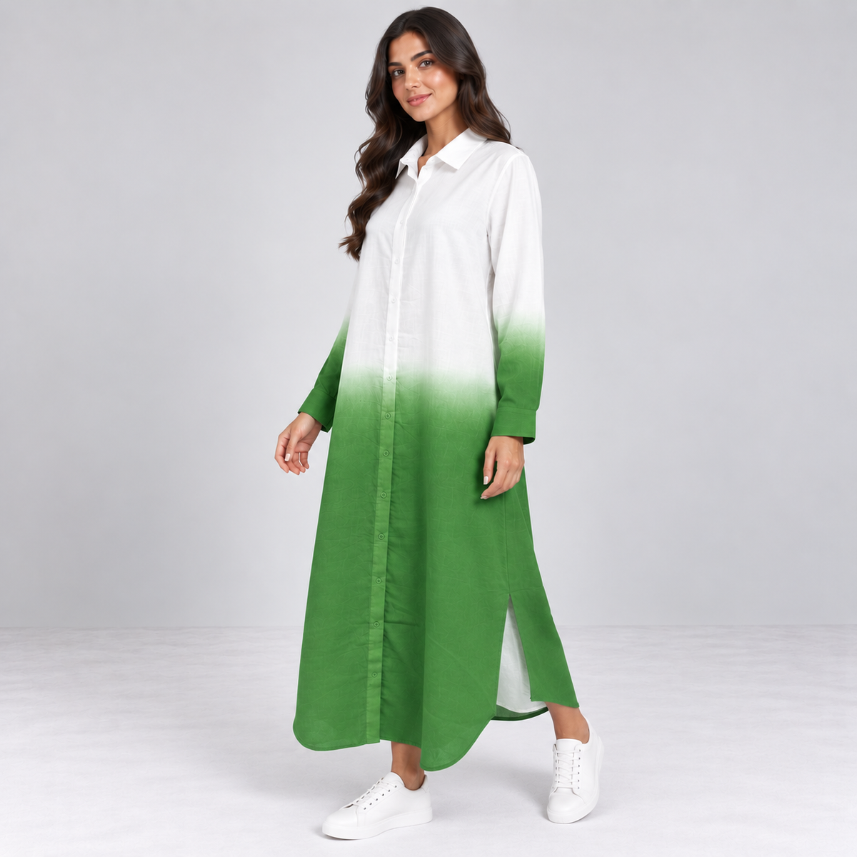 Women Ombre Button-Down Maxi Dress