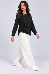 Women Textured Long-Sleeve Top with Side Tie