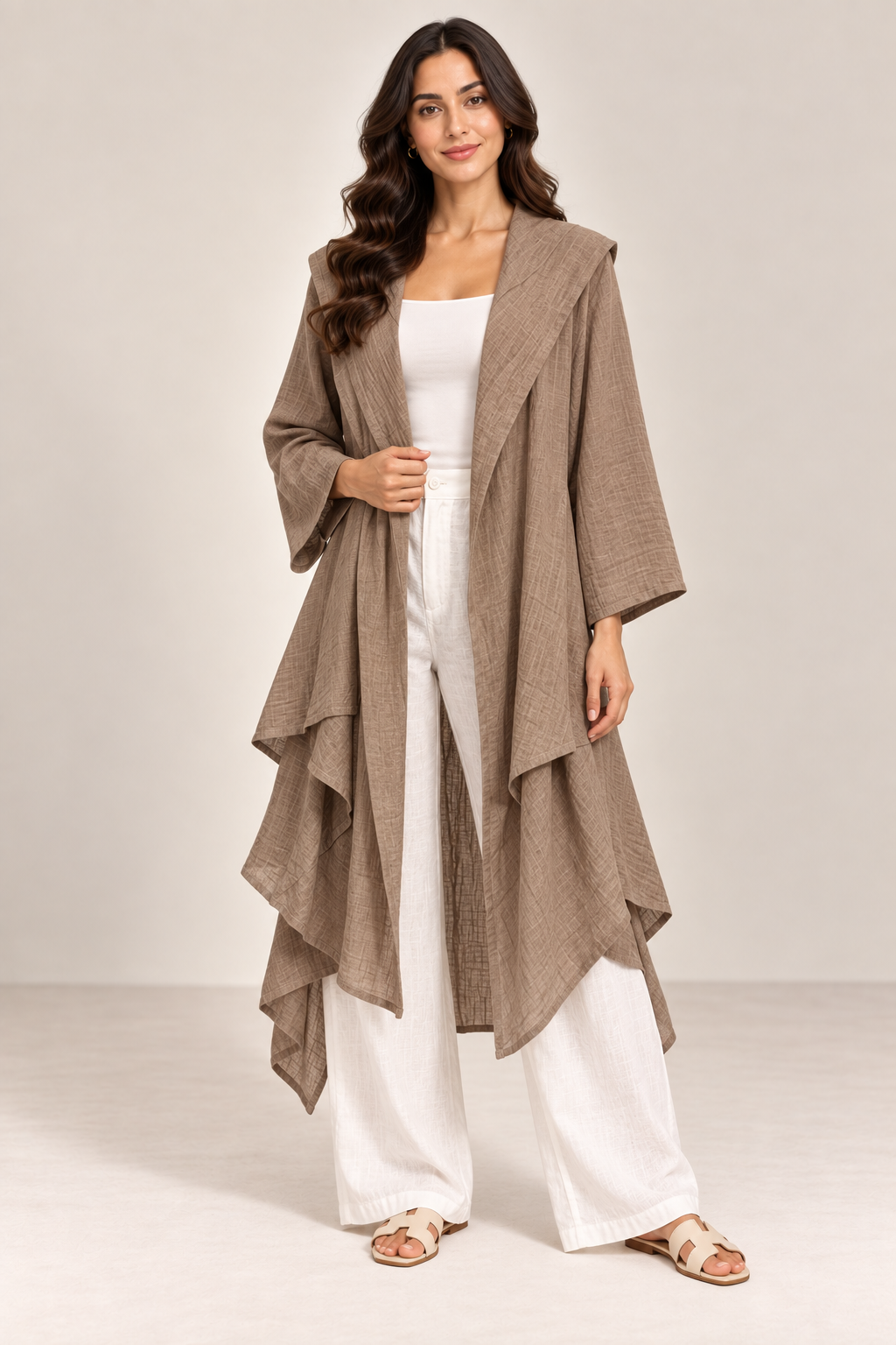 Women Textured Longline Open-Front Cardigan