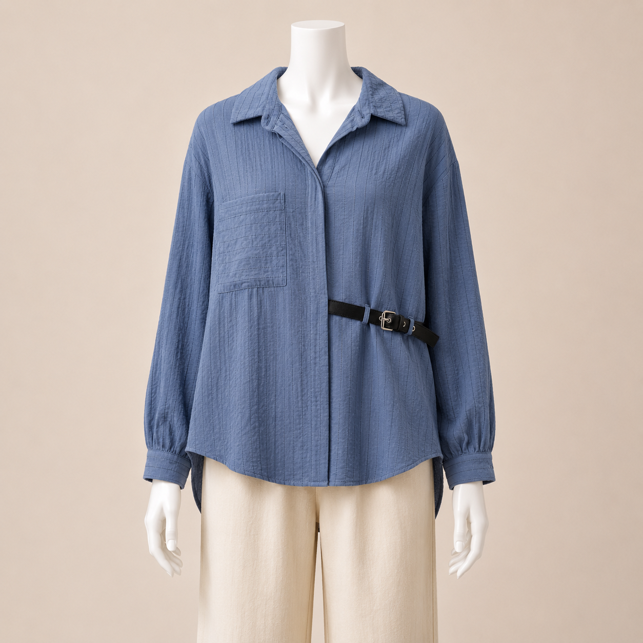 Women Striped Blouse with Side Belt Detail
