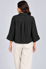 Women Striped Linen-Blend Utility Shirt