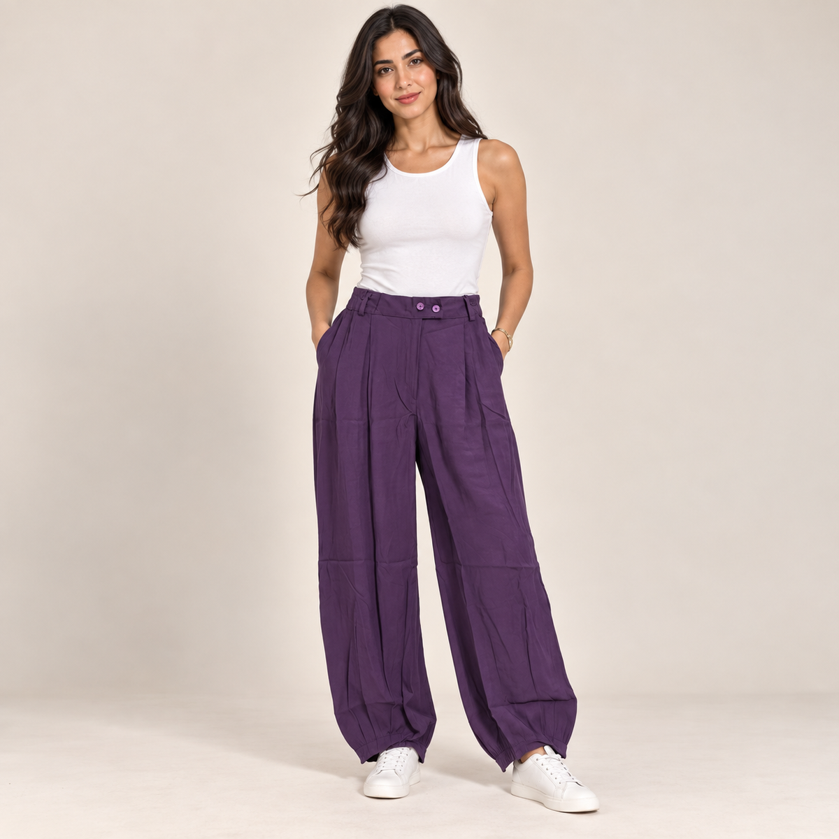 Women Pleated Balloon-Leg Pants