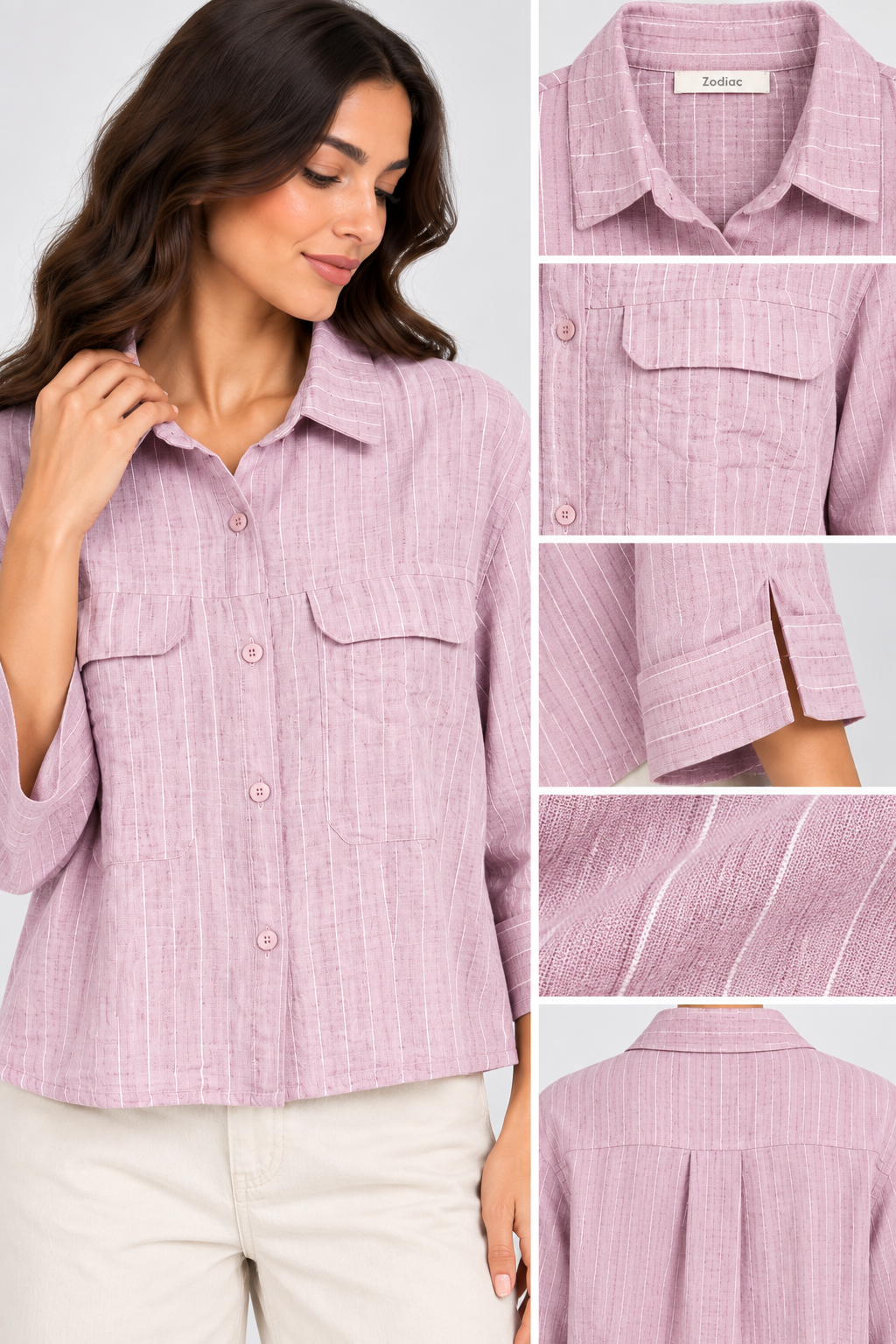 Women Striped Linen-Blend Utility Shirt