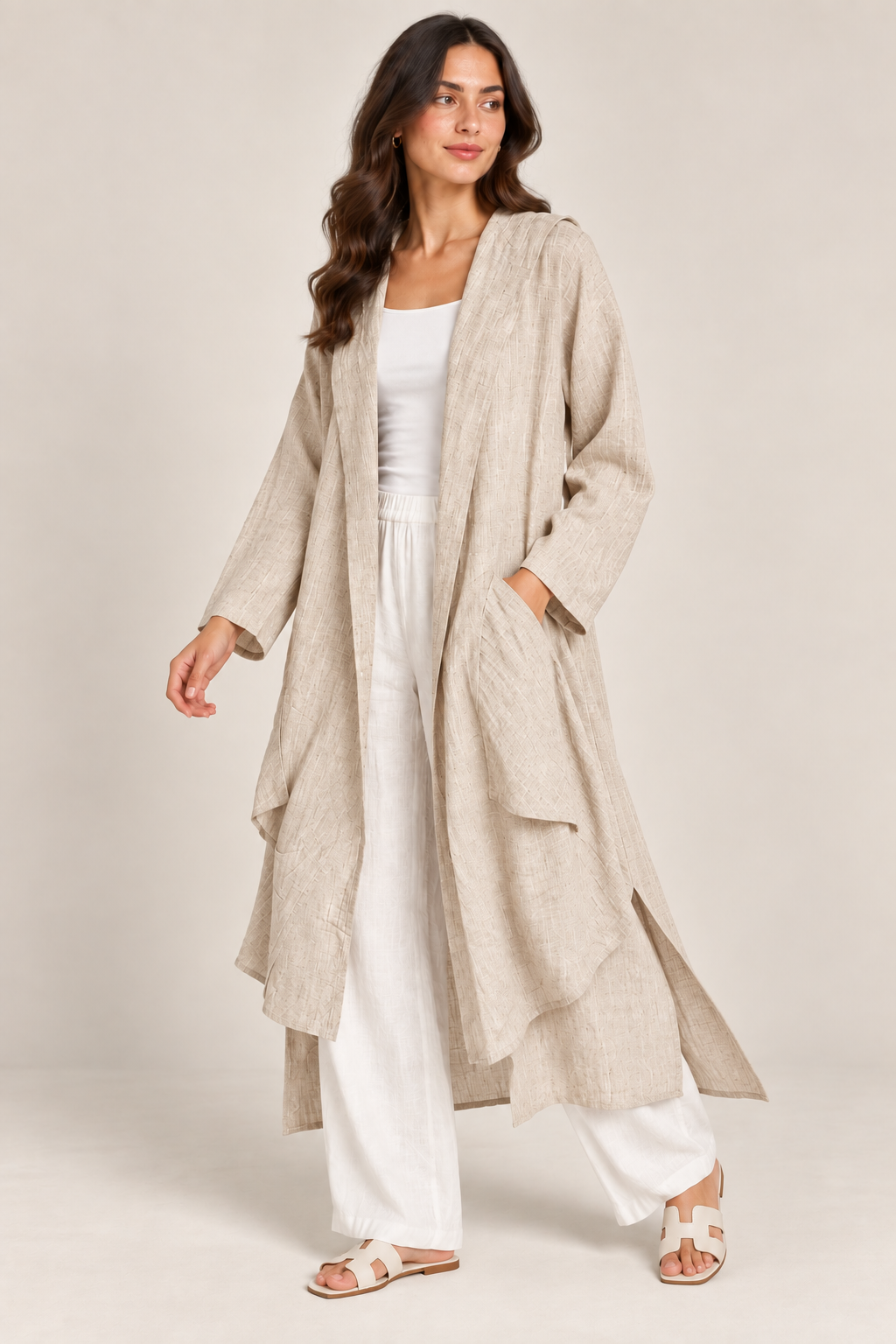 Women Textured Longline Open-Front Cardigan