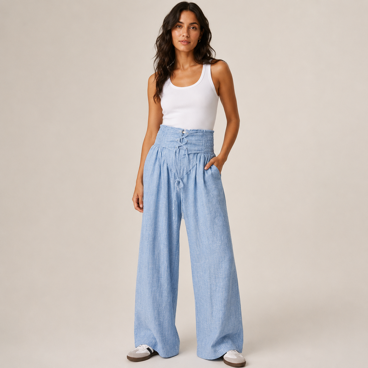 Lace-Up Wide Leg Pants