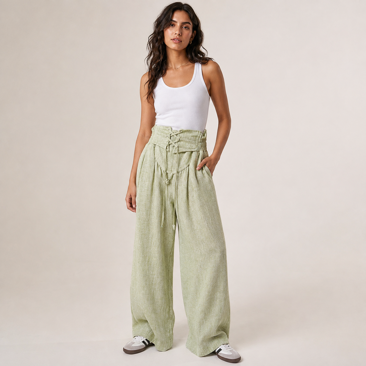 Lace-Up Wide Leg Pants