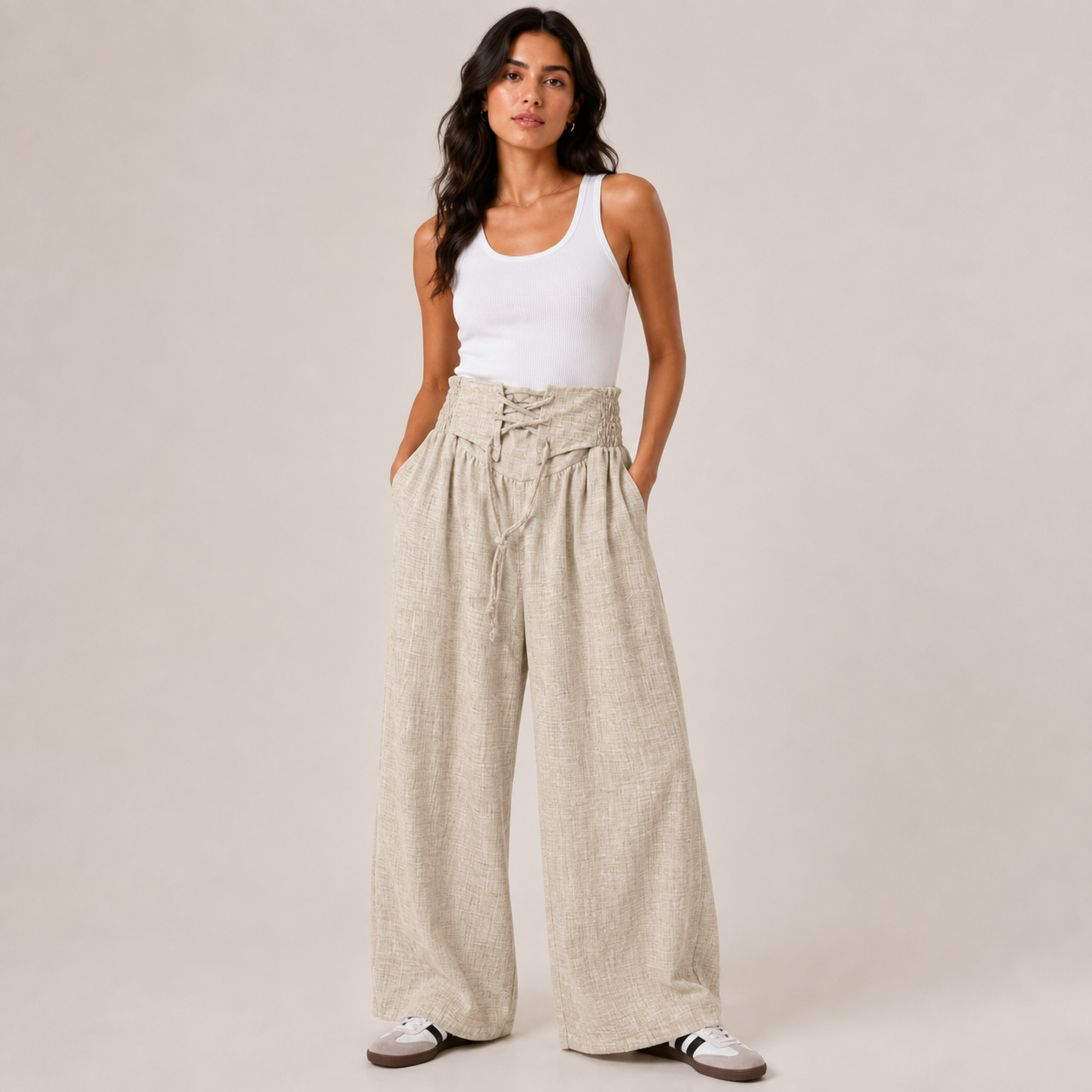 Lace-Up Wide Leg Pants