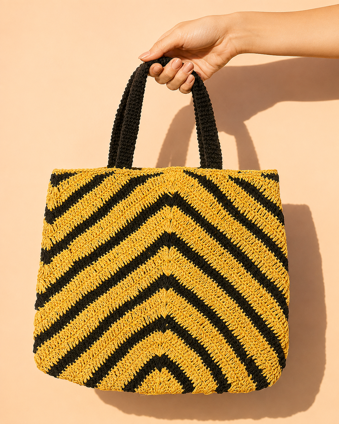 Yellow & Black Patterned Canvas Tote