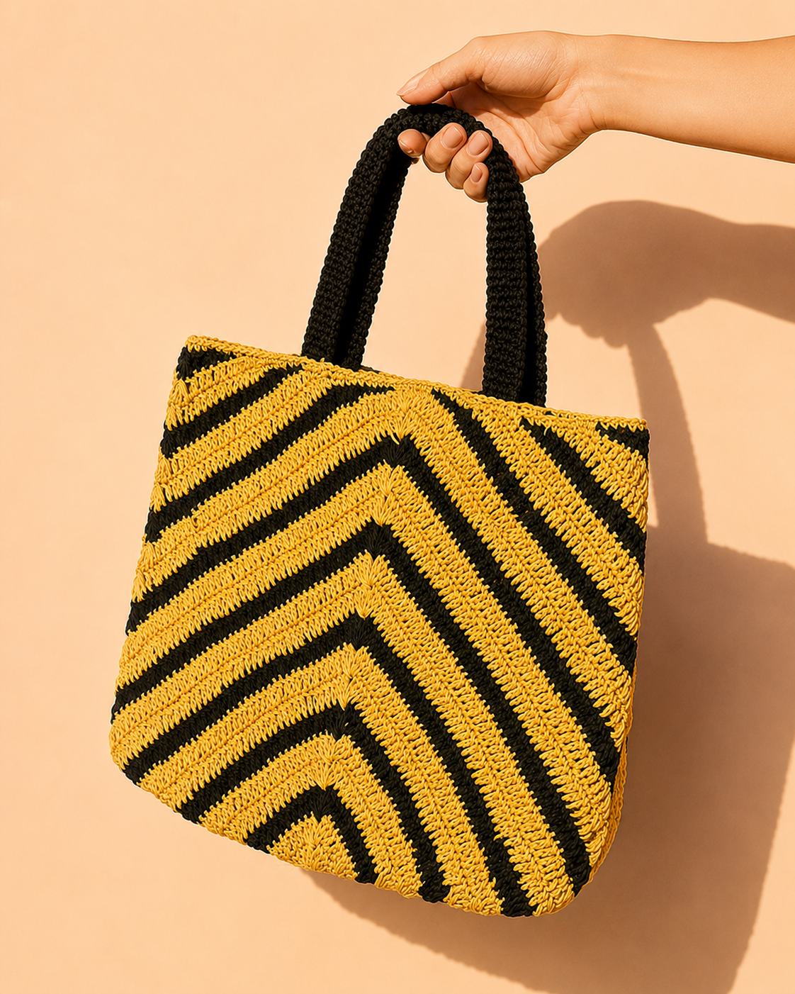 Yellow & Black Patterned Canvas Tote