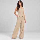 Women Pinstripe Tailored Vest and Trouser Set