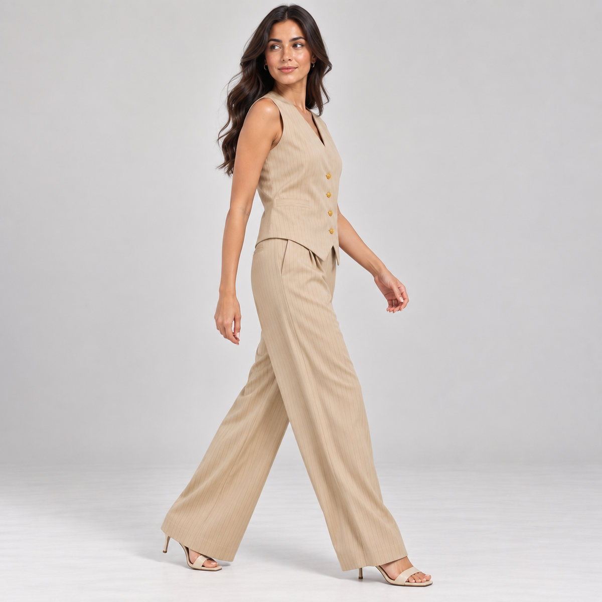 Women Pinstripe Tailored Vest and Trouser Set