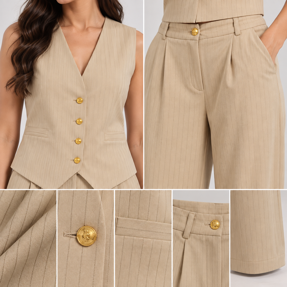 Women Pinstripe Tailored Vest and Trouser Set