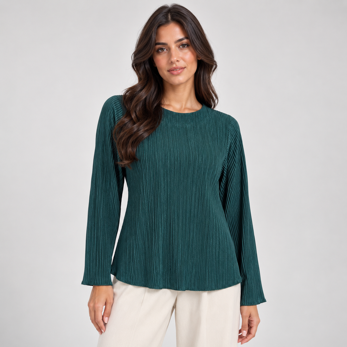 Women Pleated Long Sleeve Top