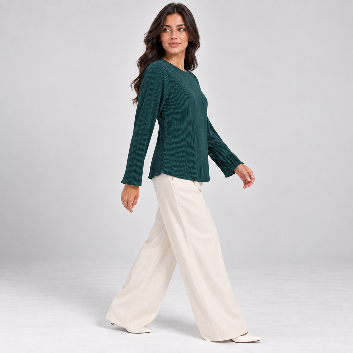 Women Pleated Long Sleeve Top