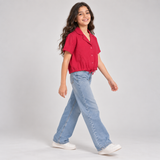 Girls Textured Drawstring Hem Shirt