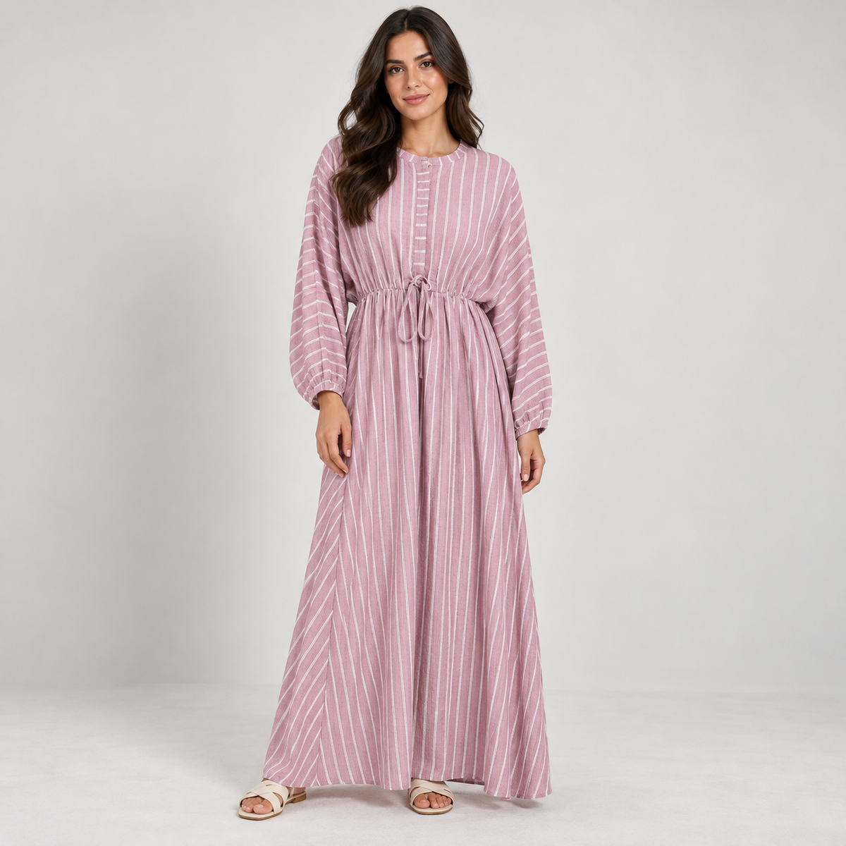 Women Striped Drawstring Maxi Dress
