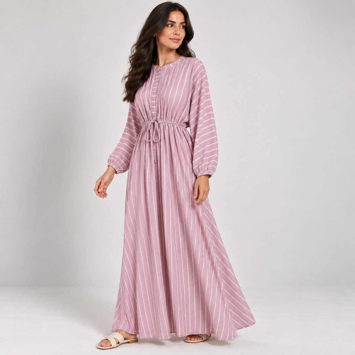 Women Striped Drawstring Maxi Dress