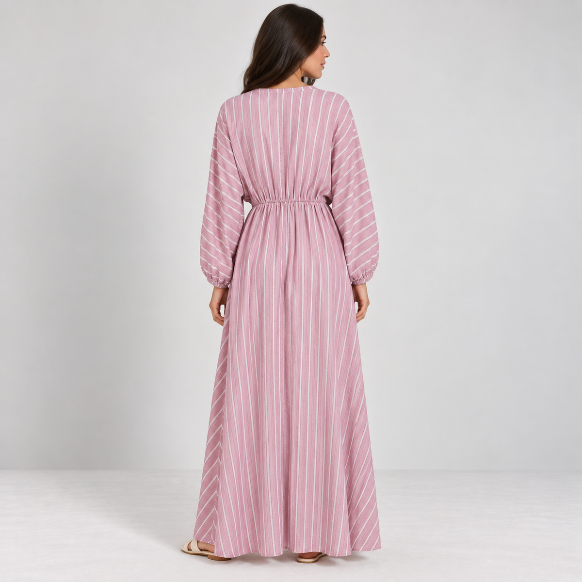 Women Striped Drawstring Maxi Dress