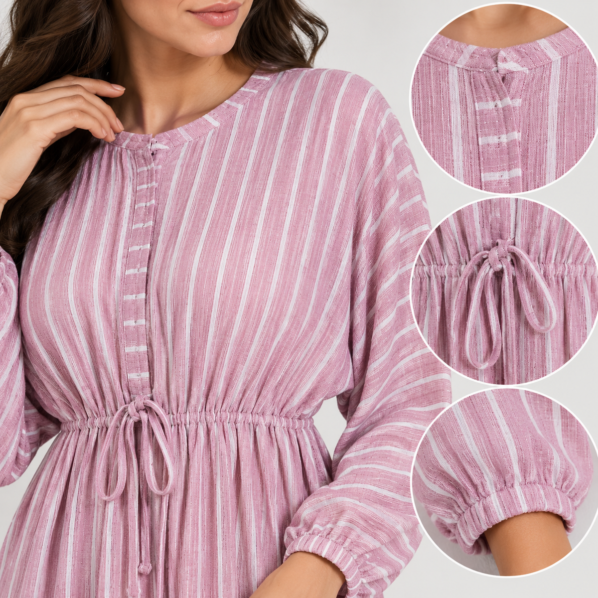 Women Striped Drawstring Maxi Dress