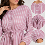 Women Striped Drawstring Maxi Dress