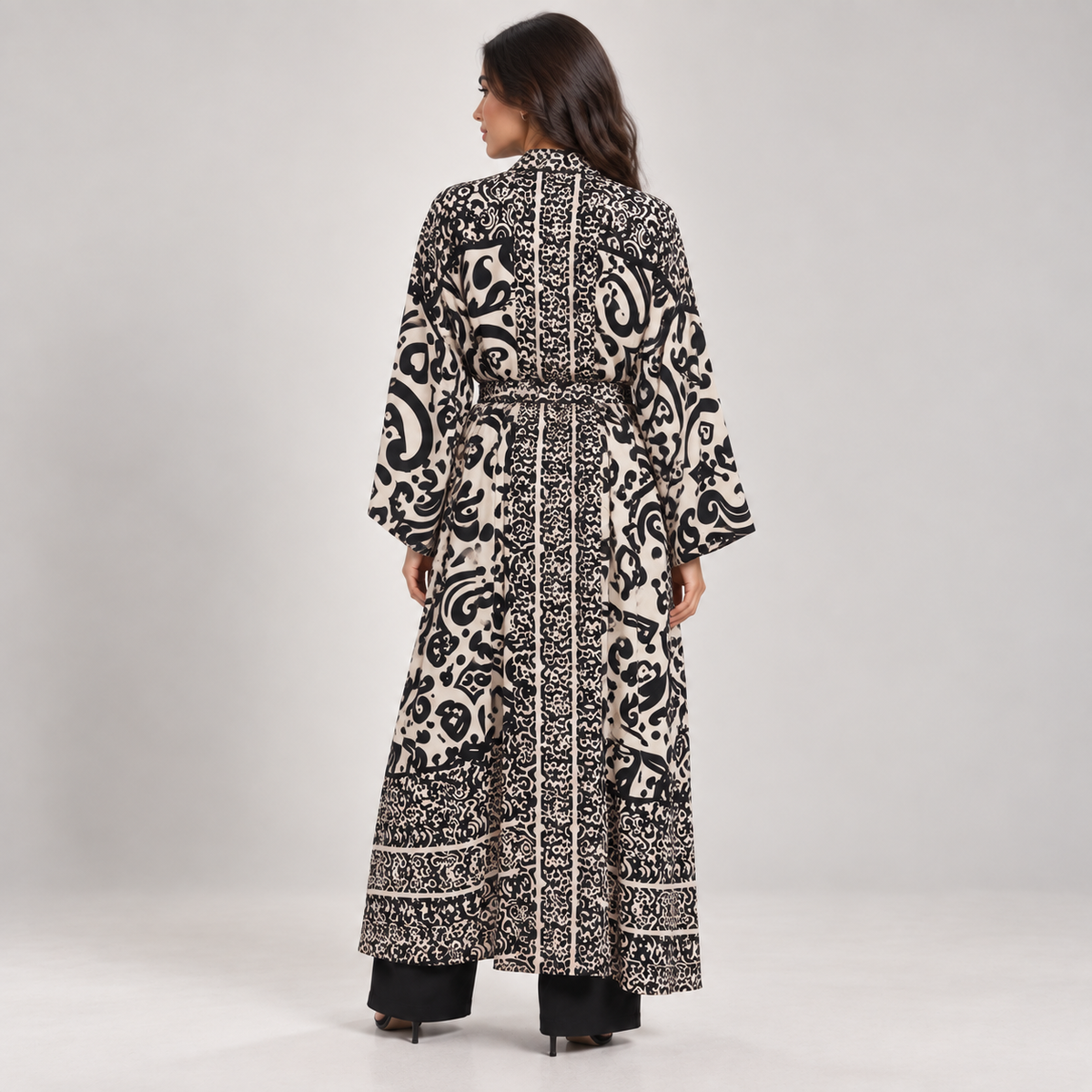كارديجان طويل مزين بطبعات حريمي مع حزام