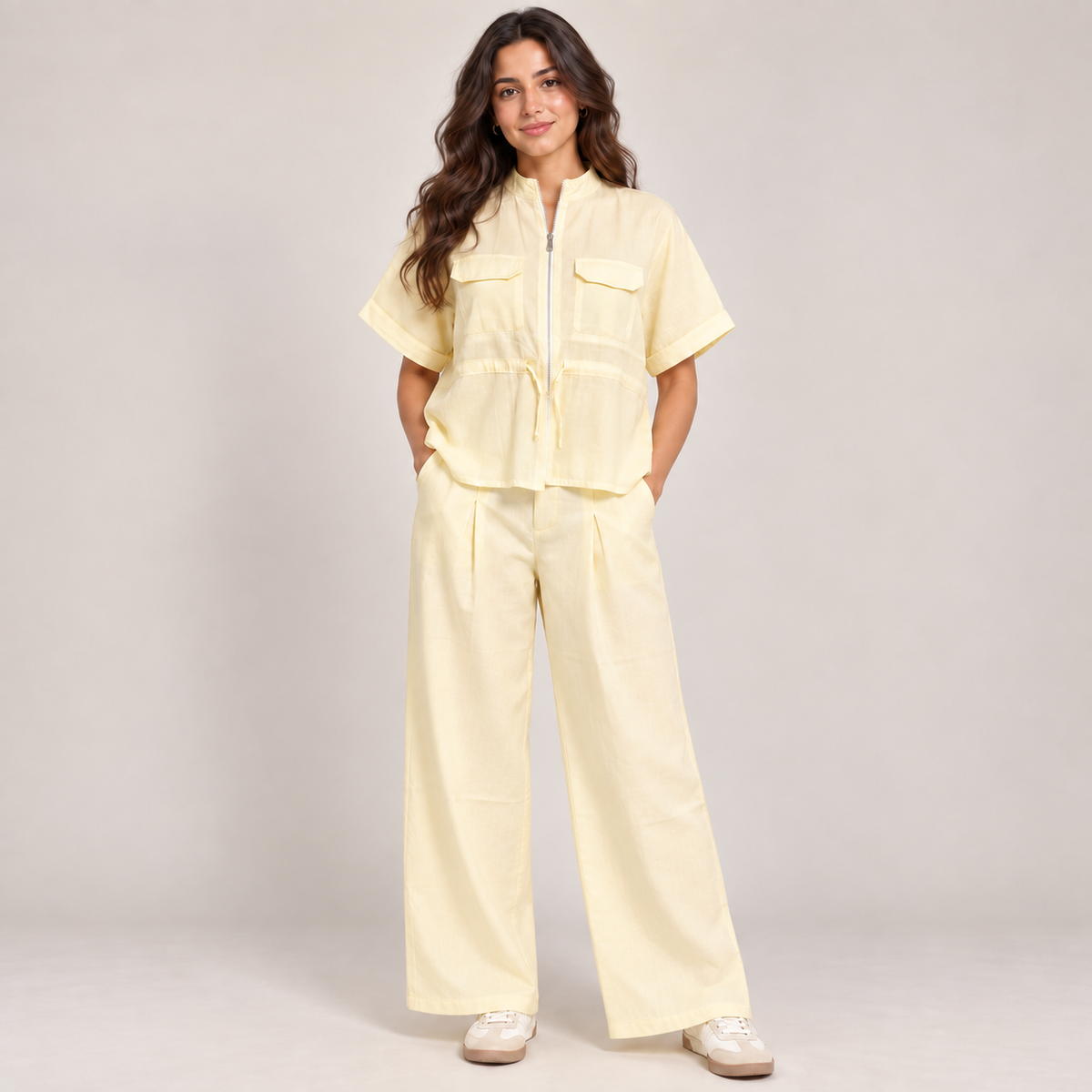 Women Utility Shirt & Wide-Leg Pants Set