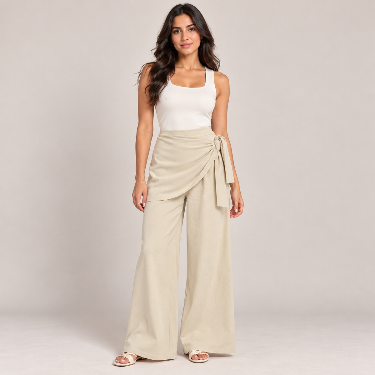 Women Wrap Overlay Wide-Leg Pants