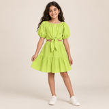 Girls Textured Tie-Front Top & Tiered Skirt Set