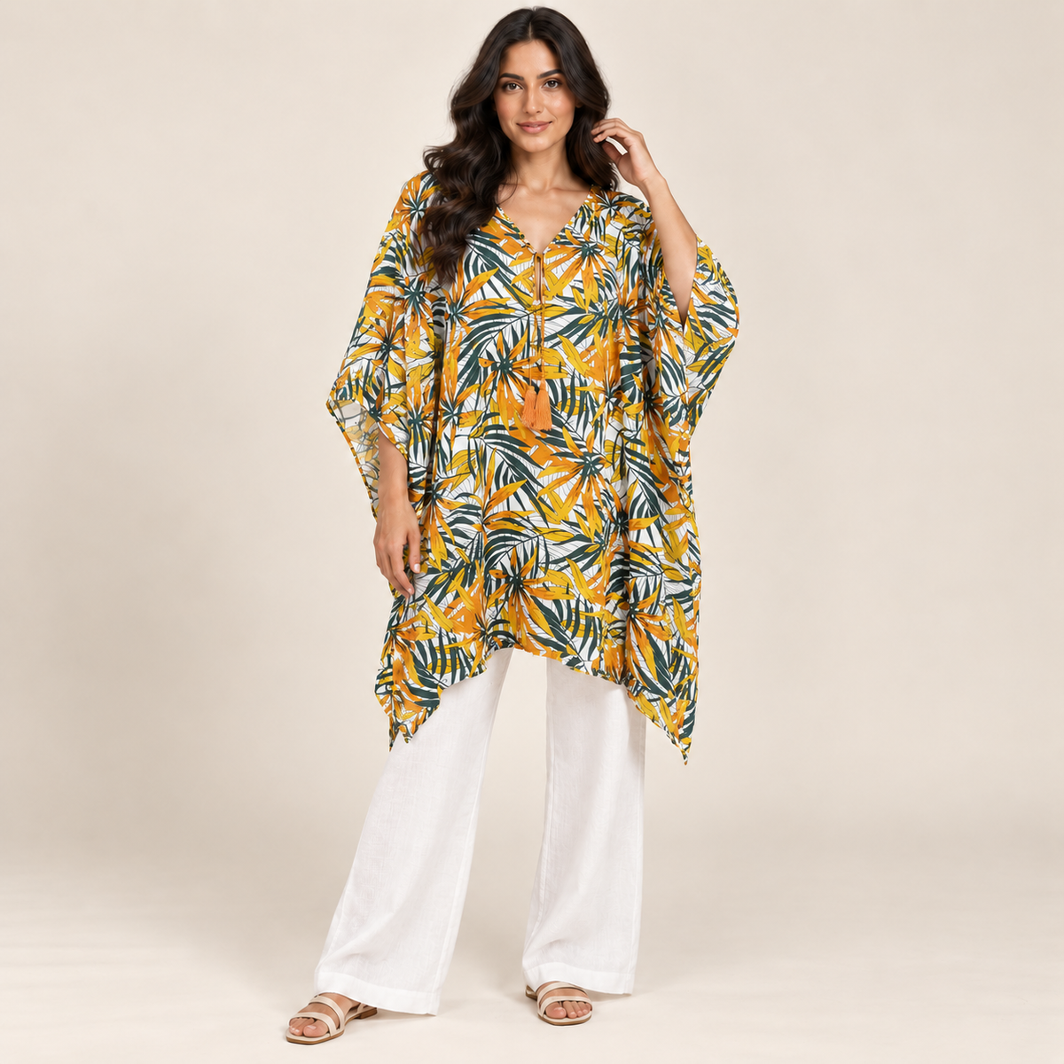Tropical Leaf Print Kaftan