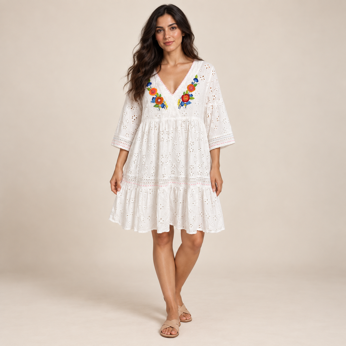 Embroidered Eyelet Mini Dress