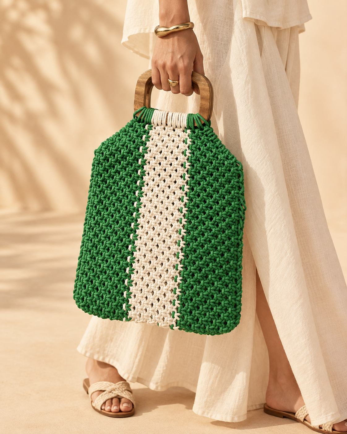 Crochet Wooden Handle Tote Bag