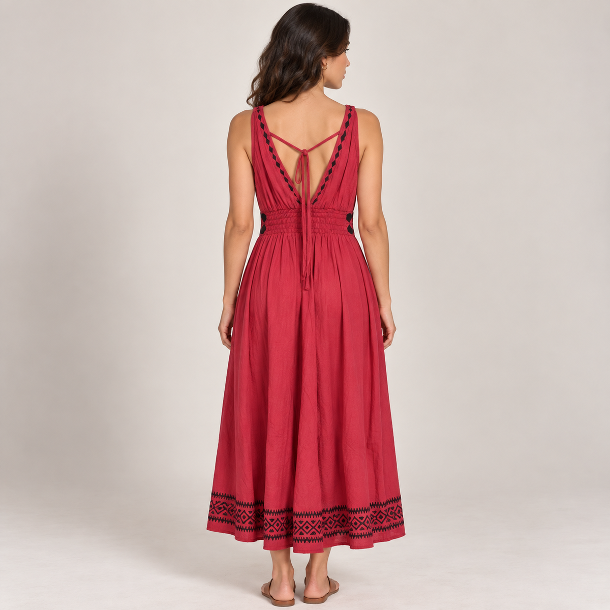 Embroidered V-Neck Maxi Dress