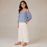 Girls Striped Embroidered Top & Wide-Leg Pants Set