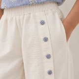 Girls Striped Embroidered Top & Wide-Leg Pants Set
